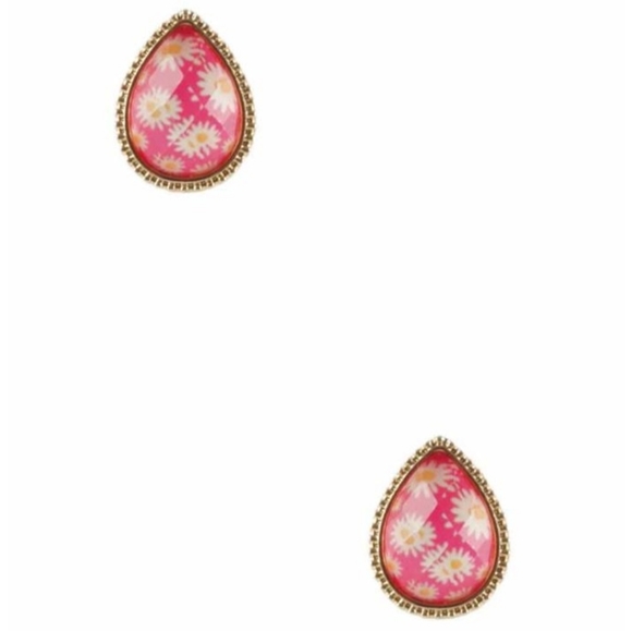 DAISIES! Red blue yellow and black Earrings posts Gold tone pierced - Picture 6 of 9